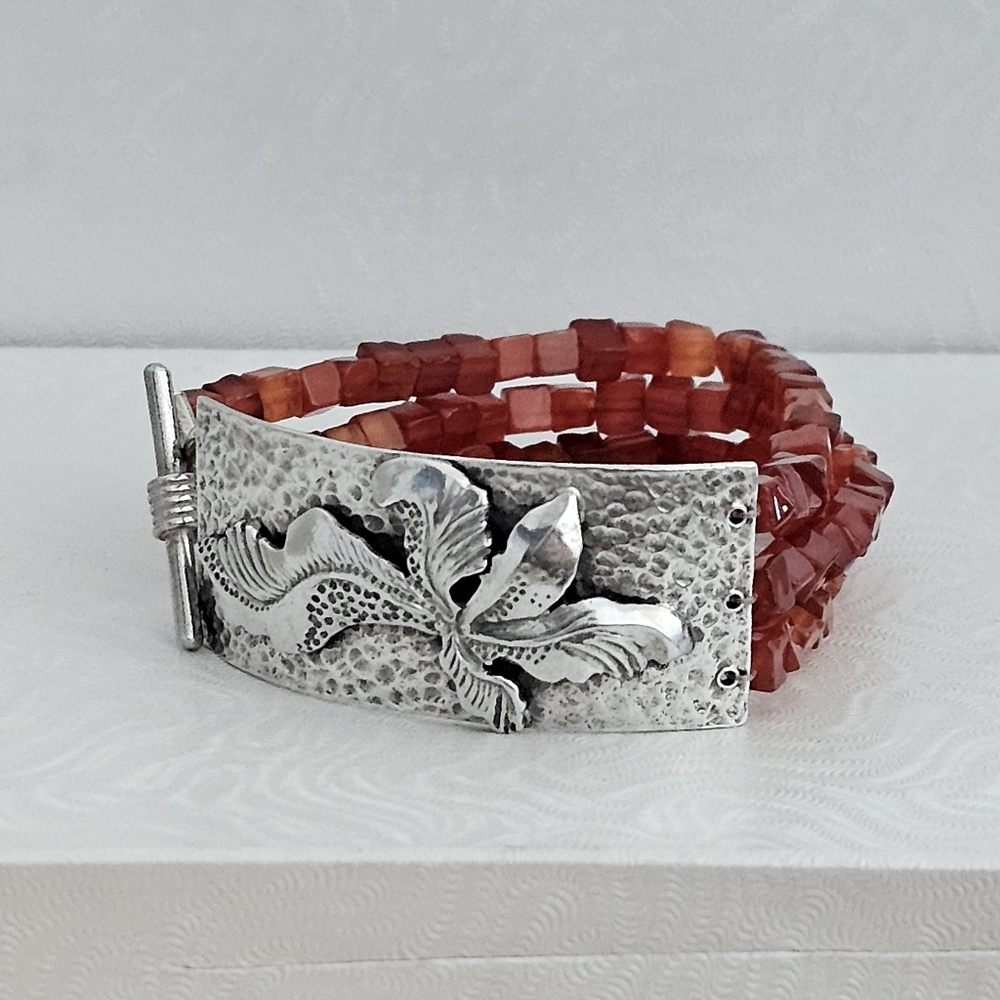 Silpada Rare Sterling Silver Triple Strand Carnelian Stone Toggle Bracelet B0880